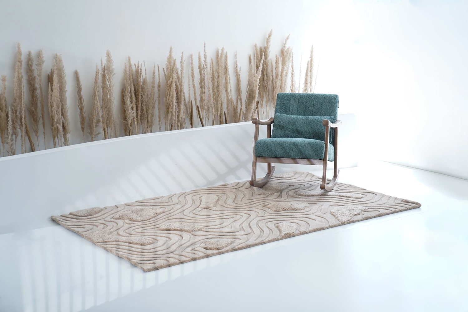Highlands Rug styled in a room, demonstrating how it brings the tranquility and texture of highland landscapes to home decor.