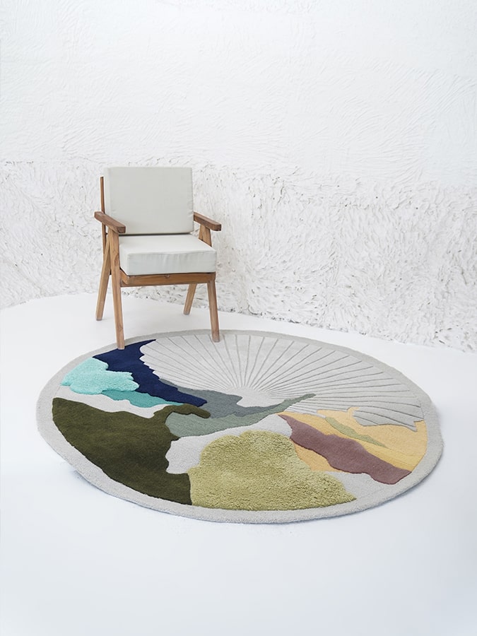 Contexture Rug as part of a cozy room setup, illustrating the rug's ability to complement interiors with its earthy and vibrant palette.