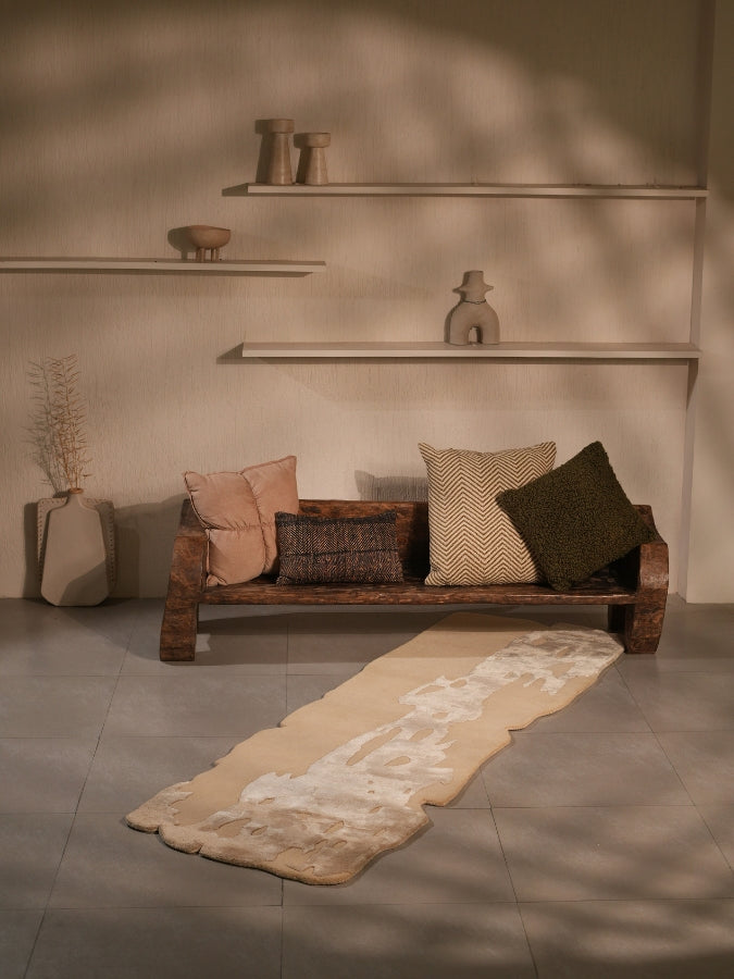 Field of Gold textured rug in golden beige tones with soft organic shapes.