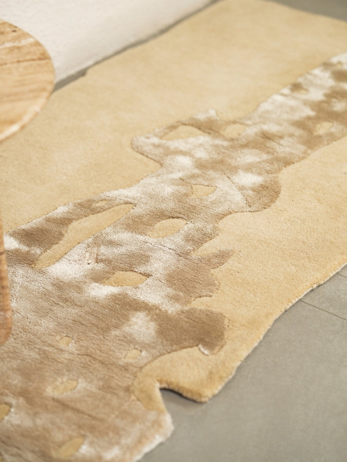 Hand-tufted Field of Gold runner rug showcasing high-low pile textures.