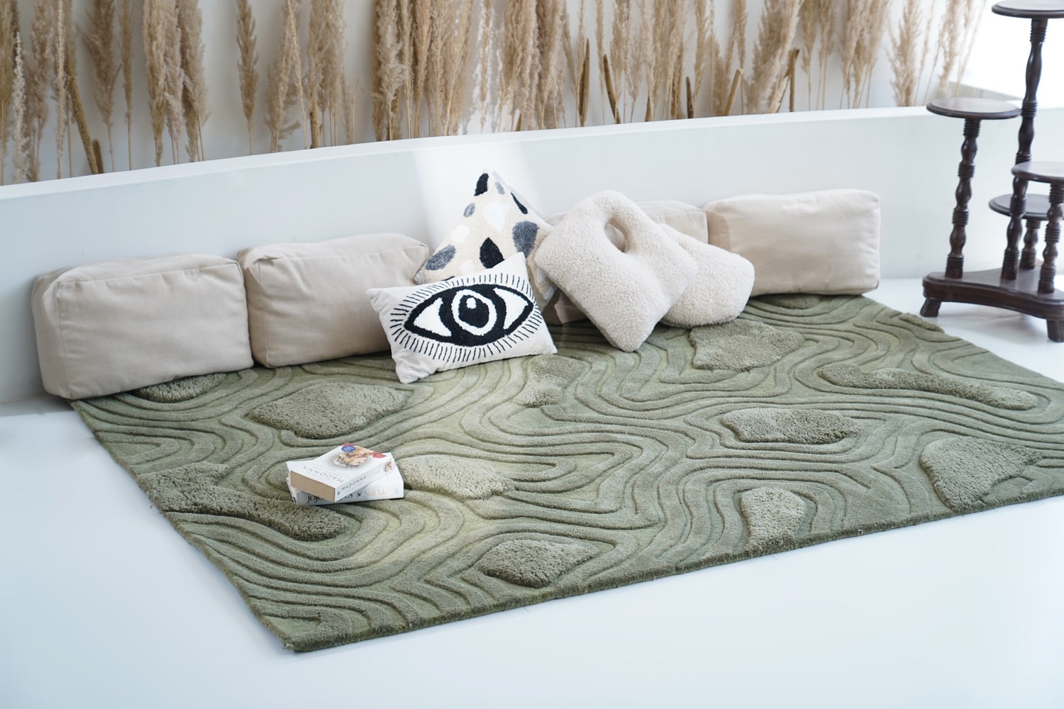 Highlands Rug styled in a room, demonstrating how it brings the tranquility and texture of highland landscapes to home decor.