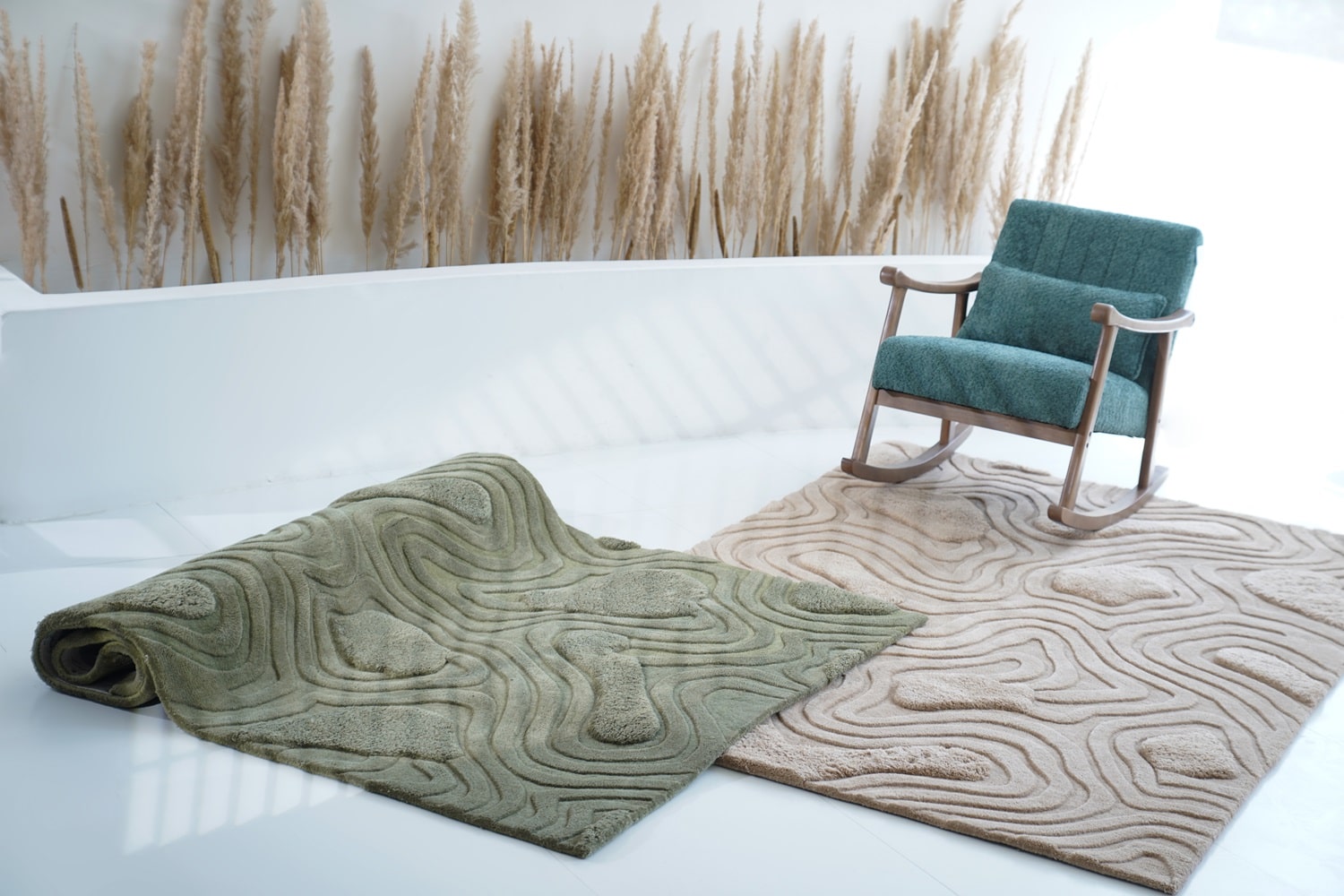 Highlands Rug featuring a textured landscape inspired by serene highland meadows, crafted from soft New Zealand wool