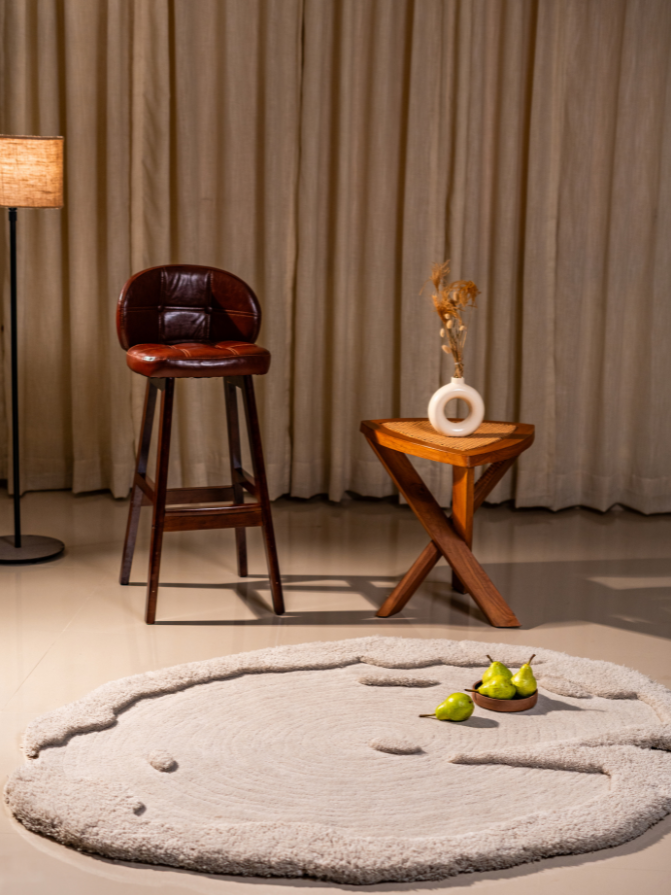 Moon Pond circular rug styled in a modern interior, adding serene and organic elegance.