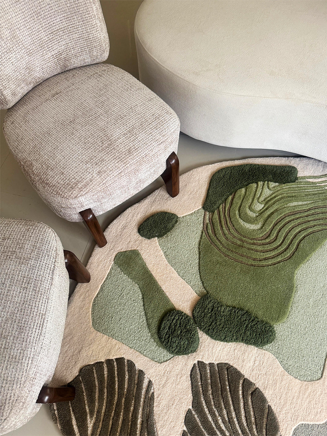 Alluvial Drift irregular-shaped hand-tufted rug, an organic statement piece for a living room or bedroom.