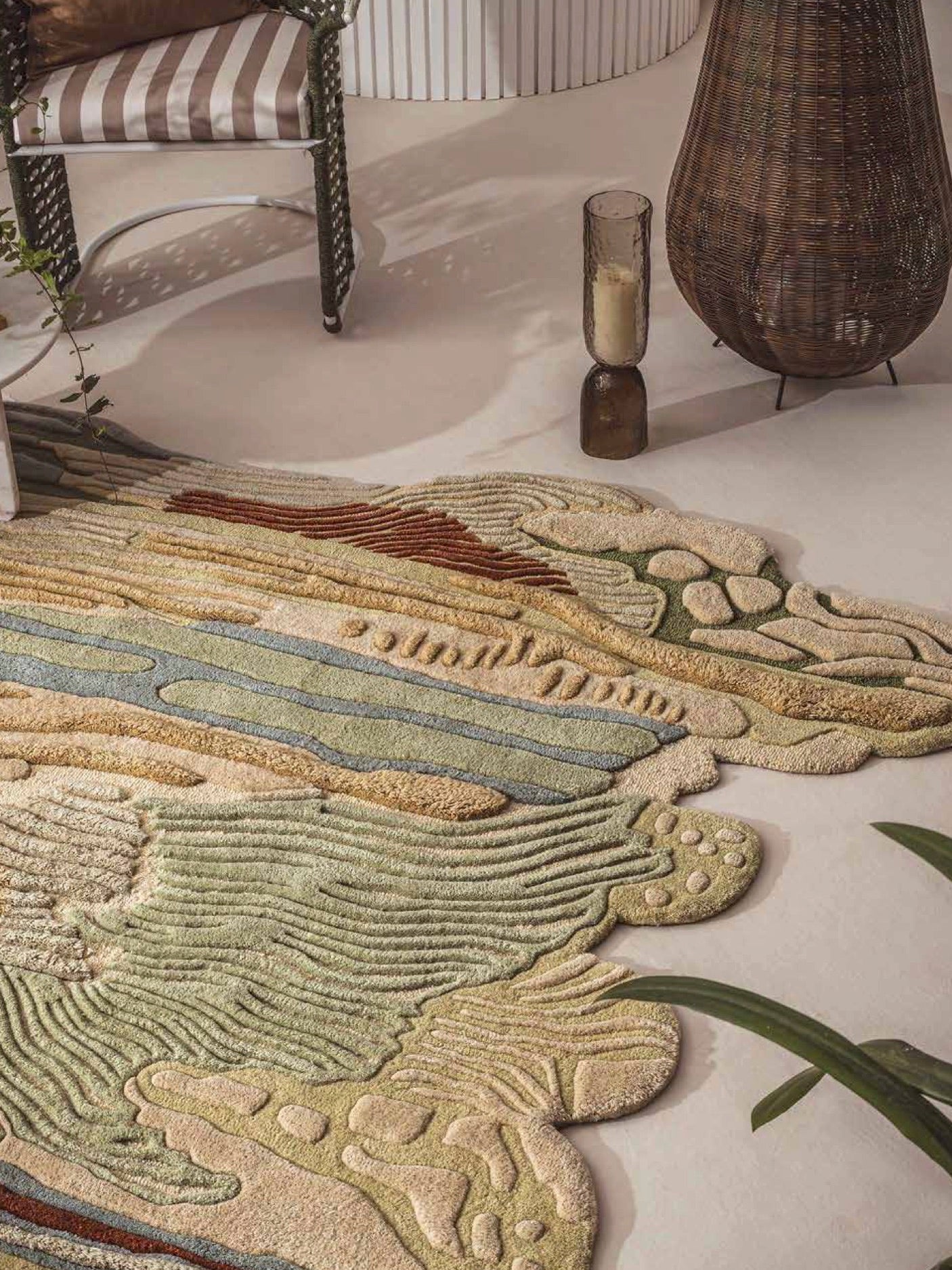 Alpine Slices Hand Tufted Rug in earthy layered design inspired by mountain strata