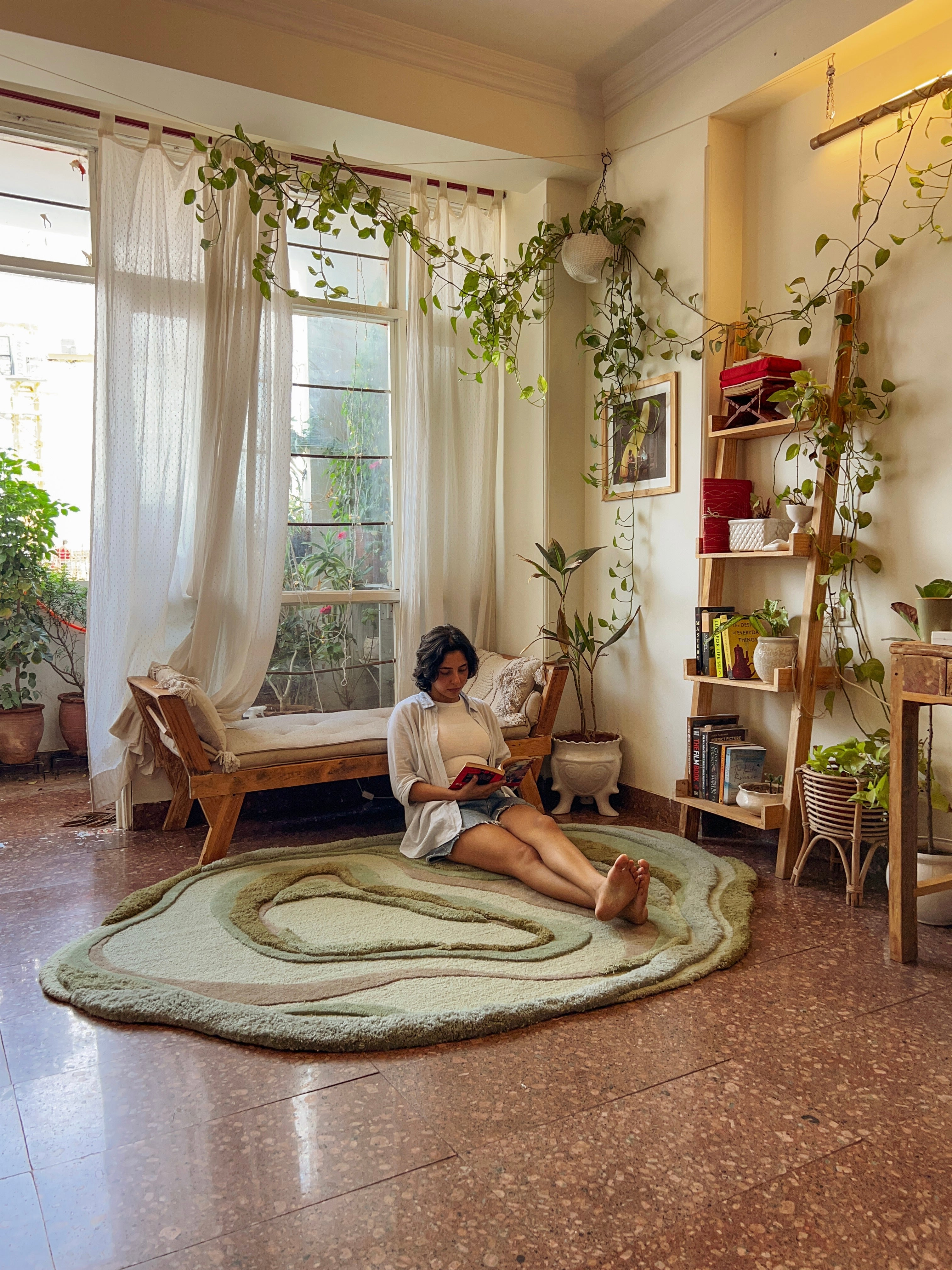 Eden Hand Tufted Rug in shades of green inspired by a winding garden path