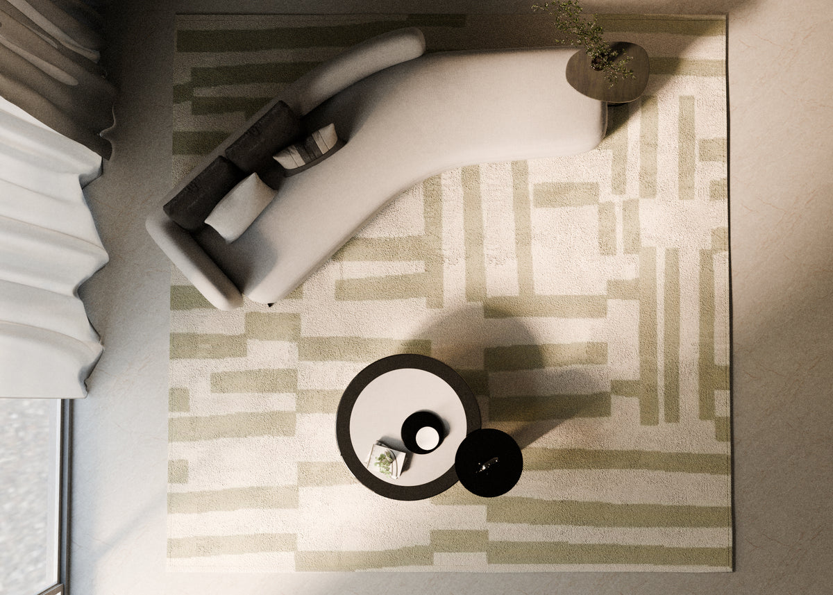 Emerald handmade rug by Loops by LJ, green abstract stripes